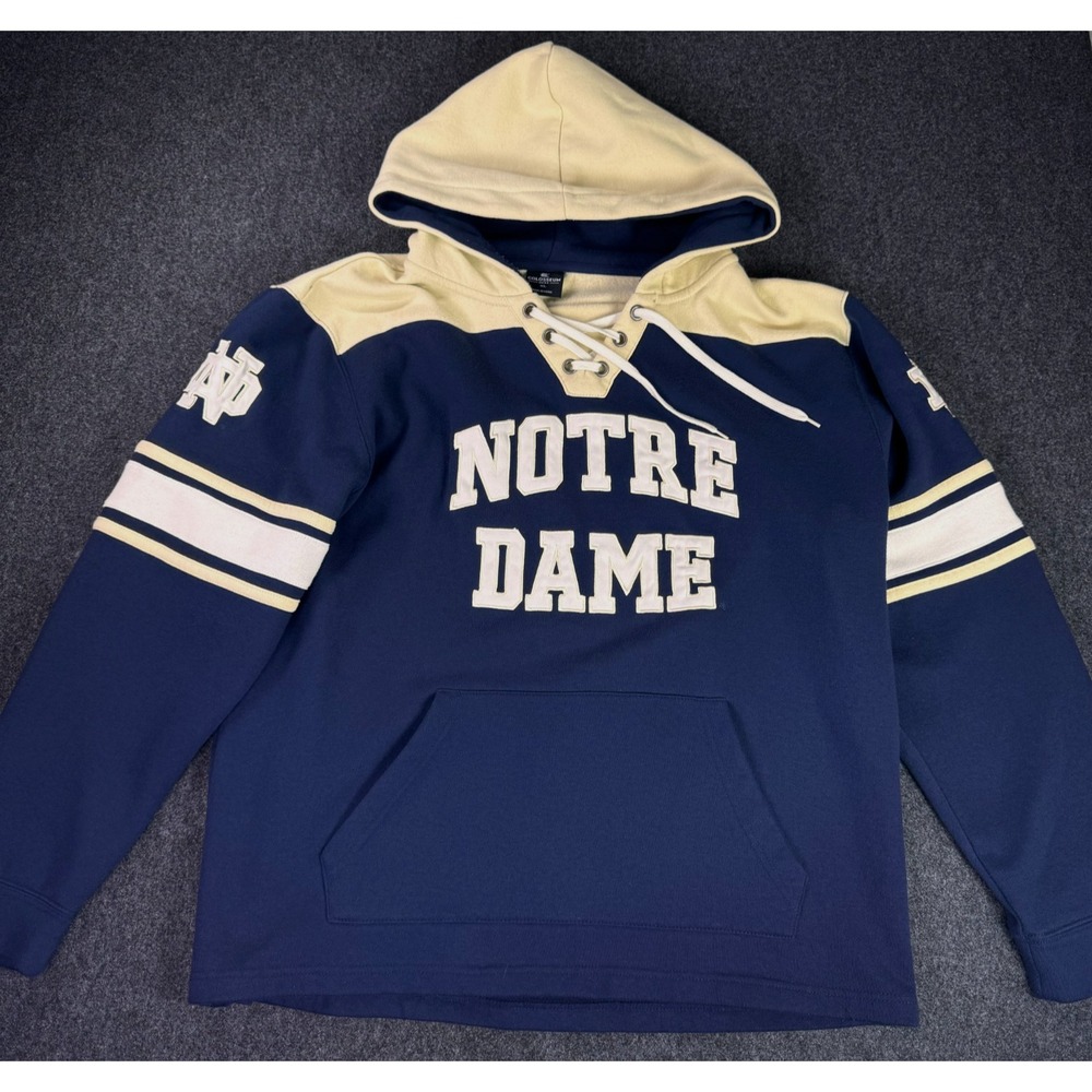 Notre Dame Jersey Mens XL Blue Gold Hockey Hoodie Colosseum Pullover Sweatshirt